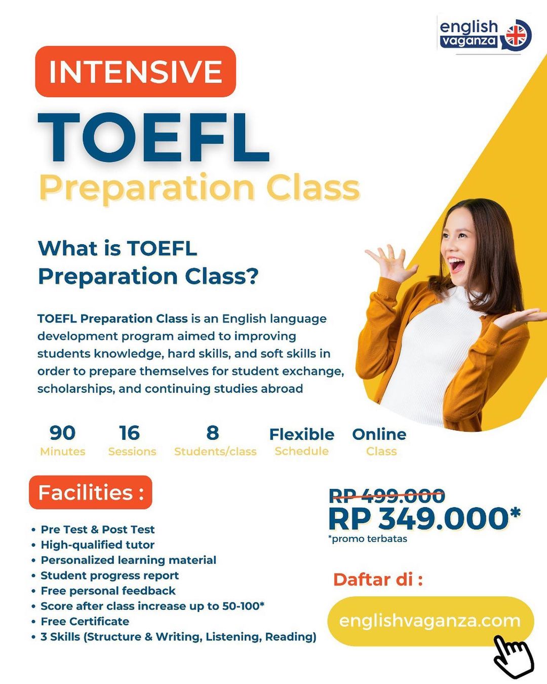 Maksimalkan skor TOEFL-mu! Ikuti TOEFL Preparation Class by EnglishVaganza x LingoTalk